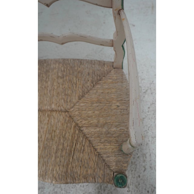 Country French Paint Decorated Rush Seat Settee For Sale In Philadelphia - Image 6 of 12