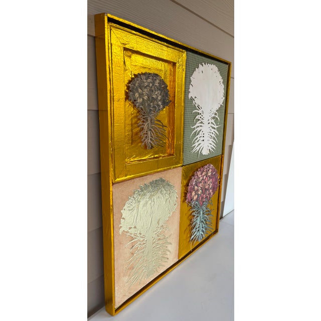 Abstract Mixed Media Quadriptych Basilius Beslers’ Lilium cruentum polyanthos Botanicals in Gold Frame The original...
