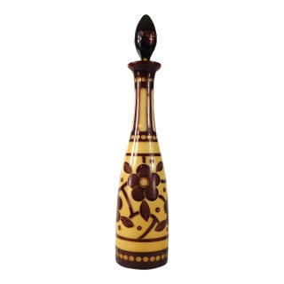 1920s Tan Over Red Glass Cut to Clear Decanter For Sale