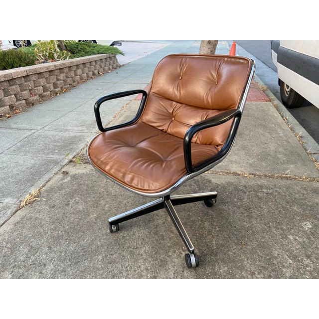 Copper Vintage Charles Pollock for Knoll Brown Leather Desk Chair For Sale - Image 8 of 18
