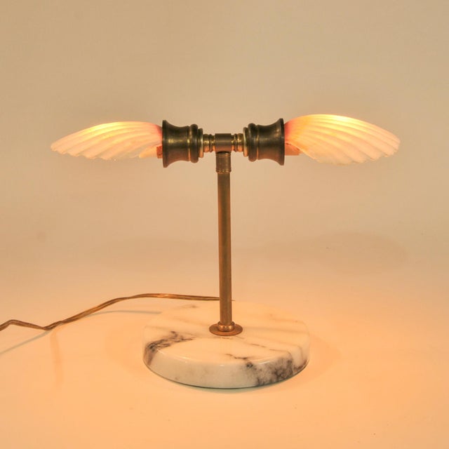 Brass Vintage Natural Shell Brass and Marble Nightlight Table Lamp For Sale - Image 8 of 15