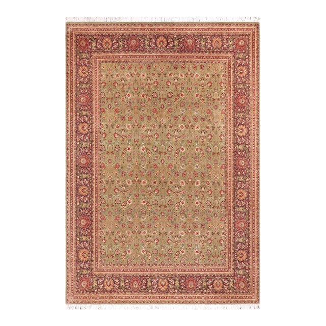 Elegant Floral 1990's Pak-Persian Green/Aubergine Wool Rug - 9'1'' X 11'4'' For Sale