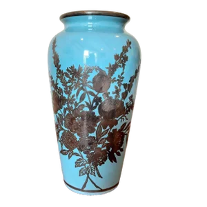 Vintage Haeger Blue Silver Overlay Vase Floral