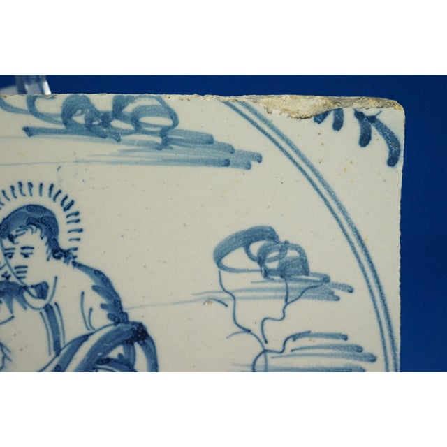 Blue Antique Ceramic Tile from Blue Delft Factory, 1700s For Sale - Image 8 of 18