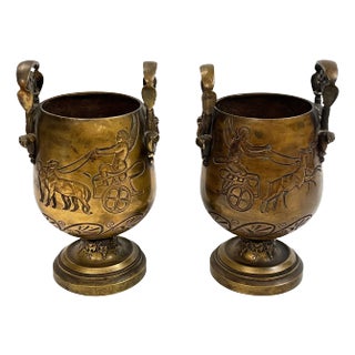 19th Century Grand Tour Greek Revival Bronze Vases - A Pair For Sale