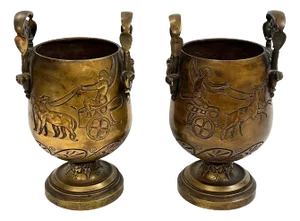 19th Century Grand Tour Greek Revival Bronze Vases - A Pair