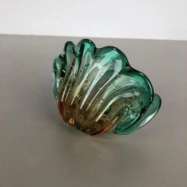 Glass Bubble Murano Glass Shell Bowl Vase by Seguso Bullicante, Italy, 1970s For Sale - Image 7 of 18