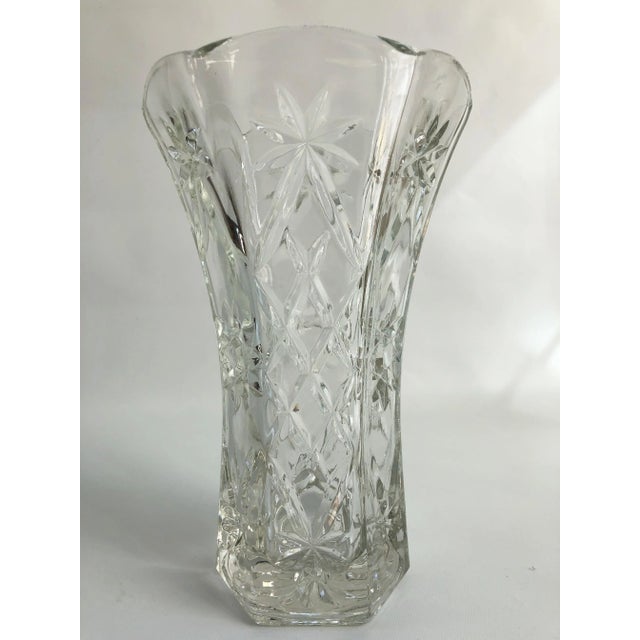Glass Vintage Tall Sunburst Scalloped Rimmed Cut Glass Vase For Sale - Image 7 of 7