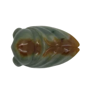 Hand Crafted Jade Pendant Dark Green Yellow Cicada Zen Ornament Figure