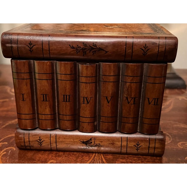 Antique Marquetry Inlaid Faux Book Front "Hidden Storage" Box For Sale - Image 9 of 10