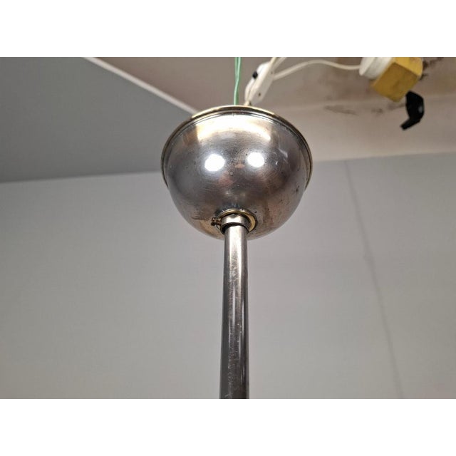 Blue Czech Art Deco Blue Opaline Glass and Chrome 4-Light Chandelier, 1930s For Sale - Image 8 of 18