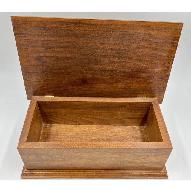 Mid Century Hardwood Jewelry Tabletop Box Brass Hardware Hinged Lid Vintage For Sale - Image 11 of 13