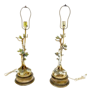 Pair of Faux Twig Style Bases Decorative Table Lamps C1940s
