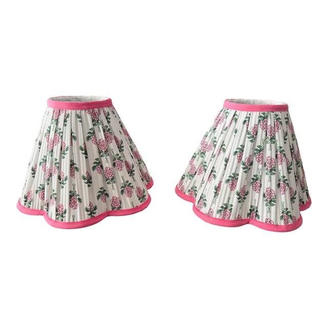 Floral Handmade Pleated Lampshades, Pair For Sale