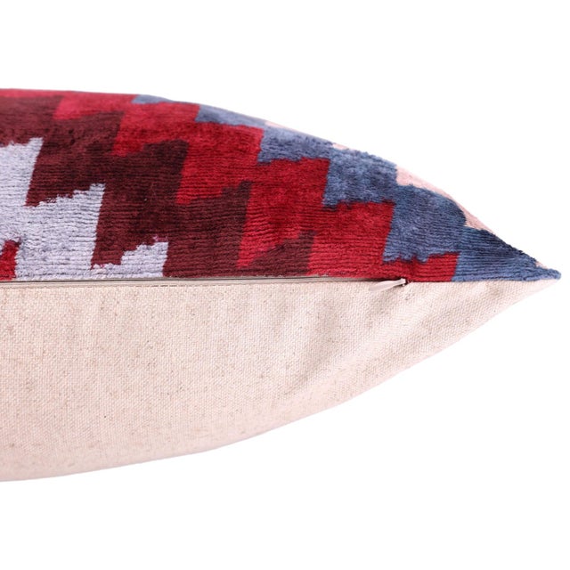 Handmade Velvet Houndstooth Pillow – 20x20" Red & Gold Silk Cushion For Sale In San Francisco - Image 6 of 7