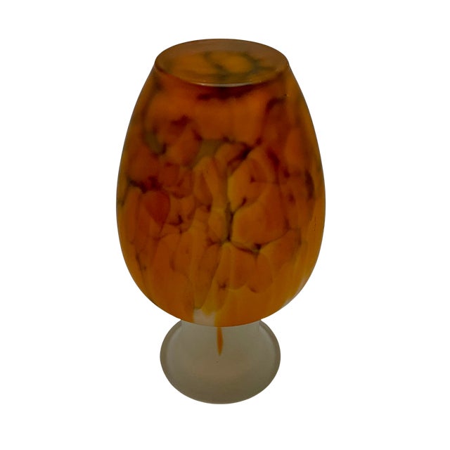 Vintage Tarnowiec Frosted Orange Feather Vase For Sale - Image 4 of 8