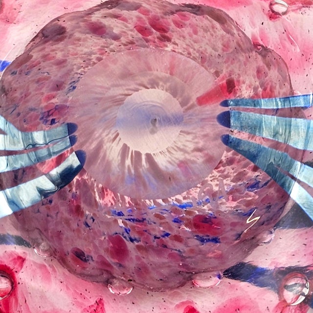 Pink Hand-Blown Abstract Heart Art Glass Paperweight, Pink & Blue, 4" For Sale - Image 8 of 12