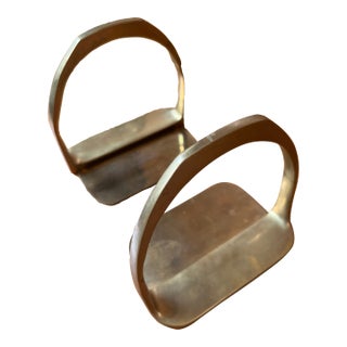 Pair of Brass Mid-Century Horse Stirrup Bookends in the Style of Gucci For Sale