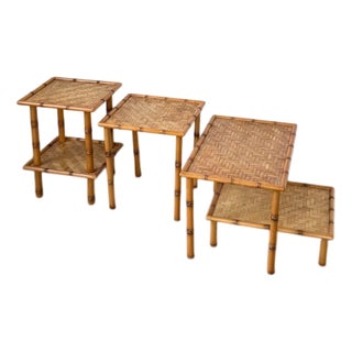 Nesting Tables in Rattan and Wicker, 1970, Set of 4 For Sale