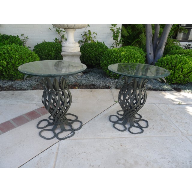 A rare pair of Mario Papperzini for Salterini Pineapple Design Drink Tables. Restored in original camouflage green finish...