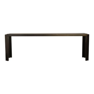 1960s Metallic Console Table Long & Low Glass Gunmetal Ultra Cool 73” For Sale
