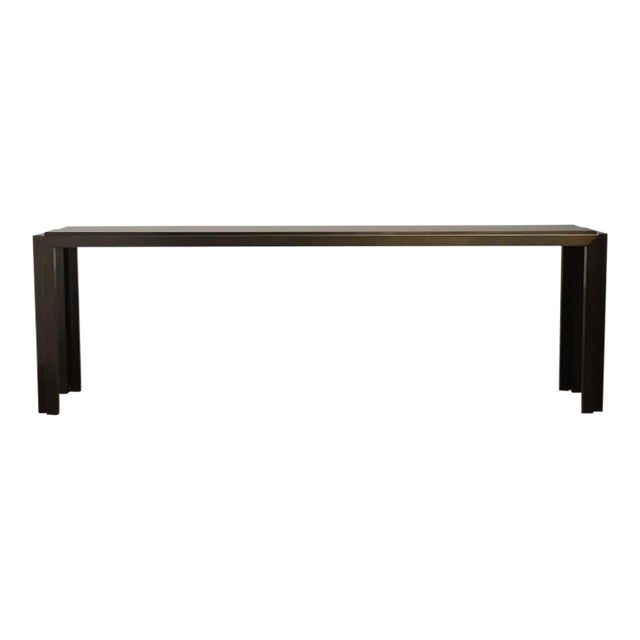 1960s Metallic Console Table Long & Low Glass Gunmetal Ultra Cool 73” For Sale