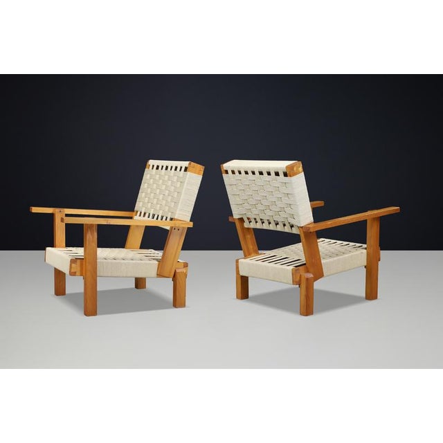 Italian Pine and Woven Cord Lounge Chairs, 1970s, Set of 2 For Sale - Image 16 of 17