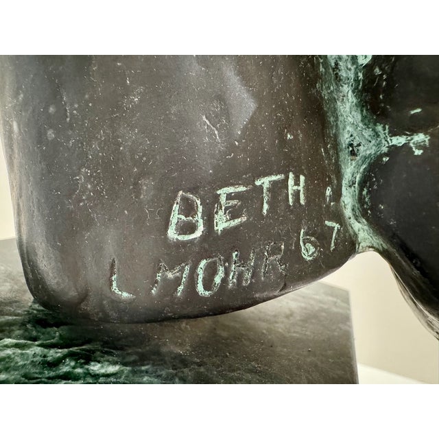 Larry Mohr Verdigris Bronze Bust ''Beth'' on Marble Pedestal Sculpture Signed From Artist Estate For Sale - Image 10 of 11
