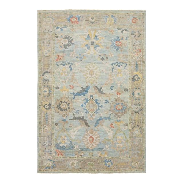 Apadana's Blue Modern Sultanabad Wool Rug Handmade With Allover Design For Sale