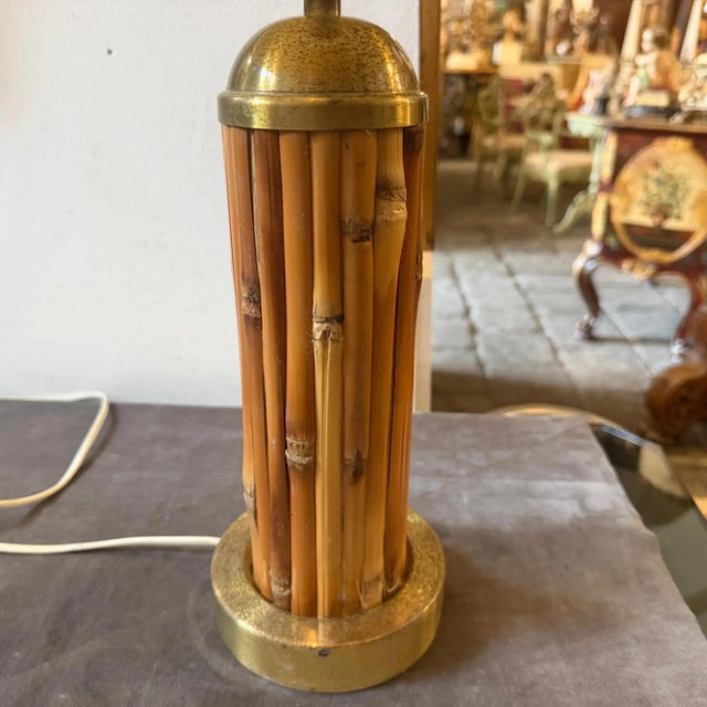 A 1970 Mid-Century Modern Gilt Metal and Bamboo Italian Table Lamp For Sale - Image 14 of 14