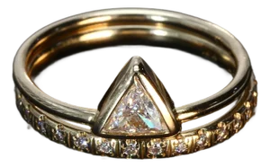 18k Yellow Gold Stackable Rings With Trillion & Round Diamonds - Size 4.75