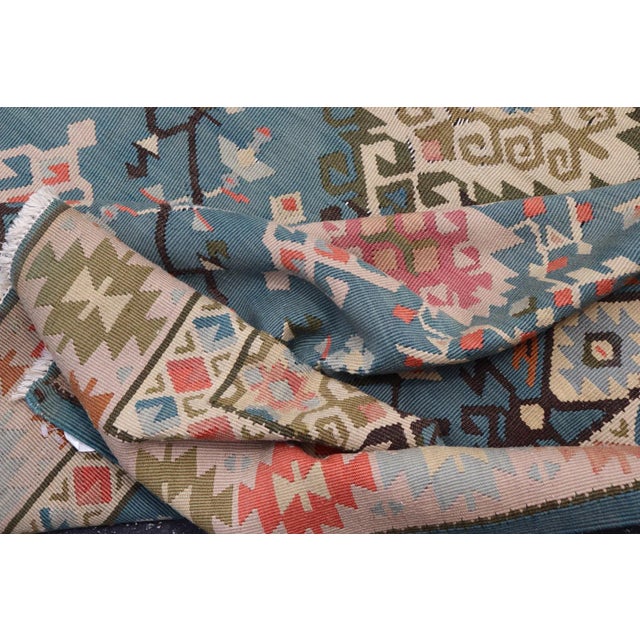 Vintage Turkish Kilim Rug in Blue, Coral, Ivory, and Olive 5'7 X 14'2 For Sale - Image 12 of 13