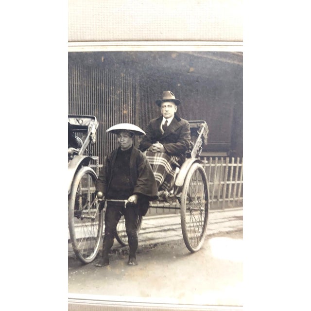 Early 20th Century Early 20th Century Rickshaw Cabinet Card Nagasaki Japan European American White Man Woman Historical Image For Sale - Image 5 of 12