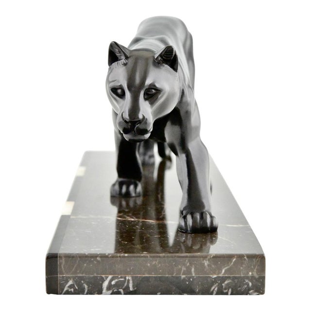 M. Leducq, Art Deco Panther, 1930, Metal on Marble Base For Sale - Image 4 of 11
