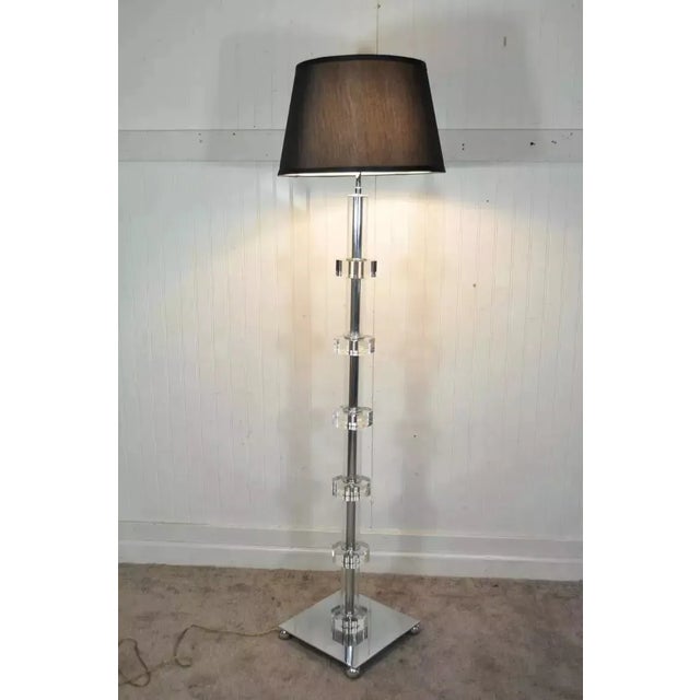 Mid-Century Modern Mid Century Modern Stacked Lucite and Chrome Skyscraper Floor Lamps - a Pair For Sale - Image 3 of 10
