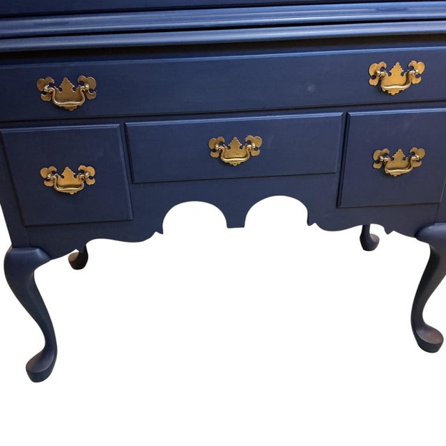 Pennsylvania House Highboy Dresser 2 Pc 11 Drawer Annie Sloan Napoleonic Blue For Sale - Image 10 of 11