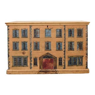 Country English Painted Pine Trunk With Georgian House Facade For Sale