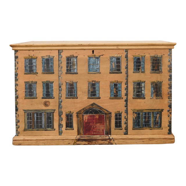 Country English Painted Pine Trunk With Georgian House Facade For Sale