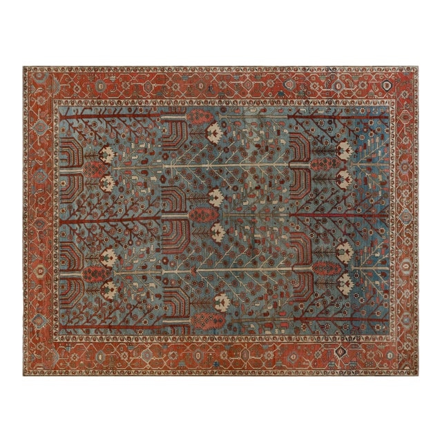One-of-a-kind Antique Persian Bakshaish Rug in Beige, Blue, Brown, Green and Pink For Sale