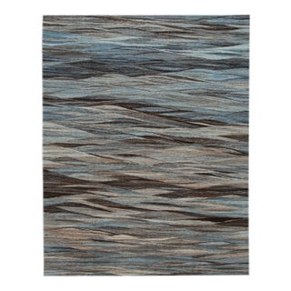 9 X 12 Modern Abstract Flatweave Room Size Wool Rug in Blue and Gray For Sale