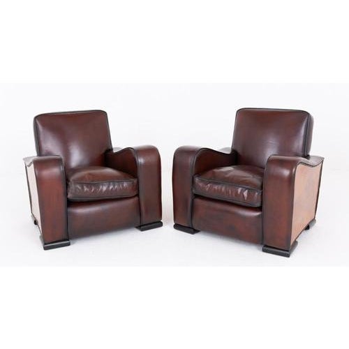 Art Deco Club Chairs in Walnut and Leather, Set of 2 For Sale - Image 6 of 6