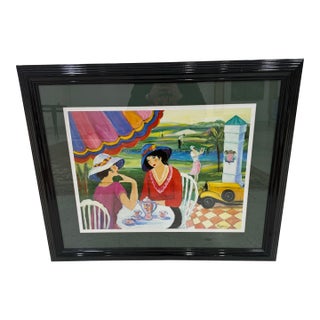Afternoon Tea by Gleiger 1993 Framed Print Signed 28x36 For Sale