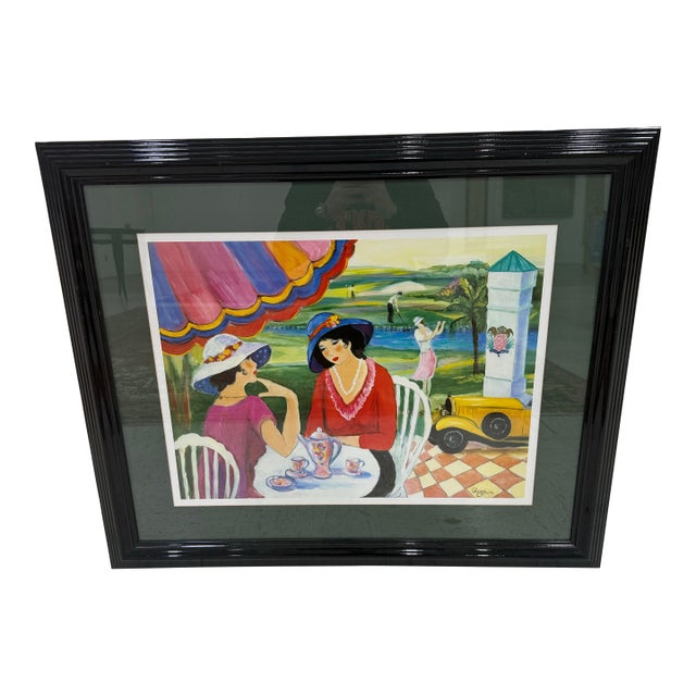 Afternoon Tea by Gleiger 1993 Framed Print Signed 28x36 For Sale