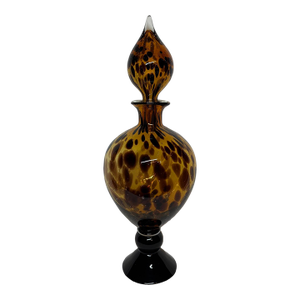 Late 20th Century Large 21” Tortoise Shell Pattern Glass Pedestal Jar With Teardrop Stopper