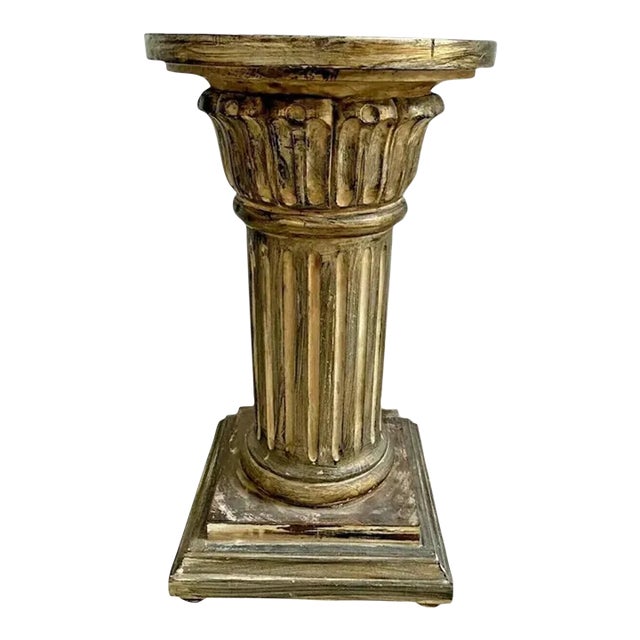 Vintage Roman Style Column Bust Plant Stand Pedestal Carved Solid Wood For Sale
