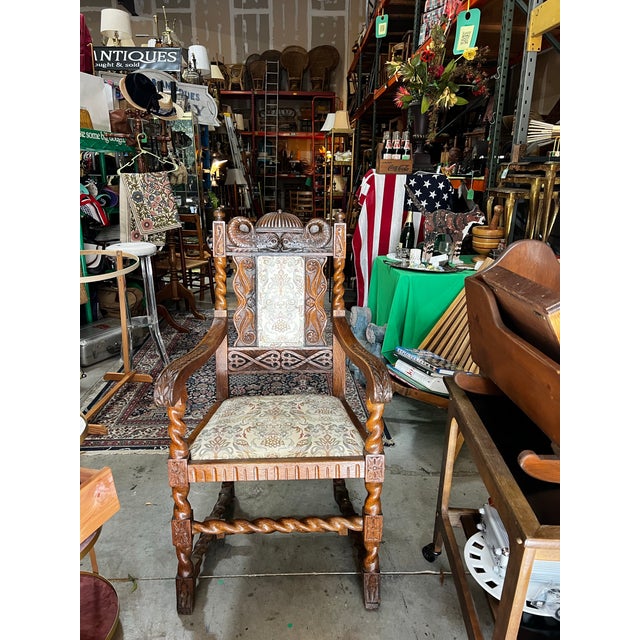 Brown 1970s English Style Carved Wooden Barley Twist Accent Chair For Sale - Image 8 of 10
