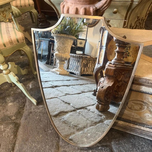 1950s Gio Ponti Style Mid-Century Modern Brass Italian Shield Wall Mirror For Sale - Image 13 of 13