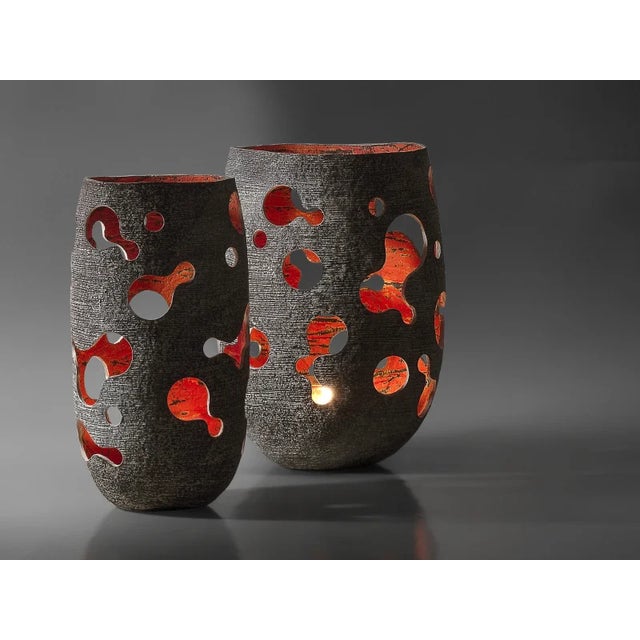 Black Stone Wide Candle Lantern - Ember Series For Sale - Image 4 of 8