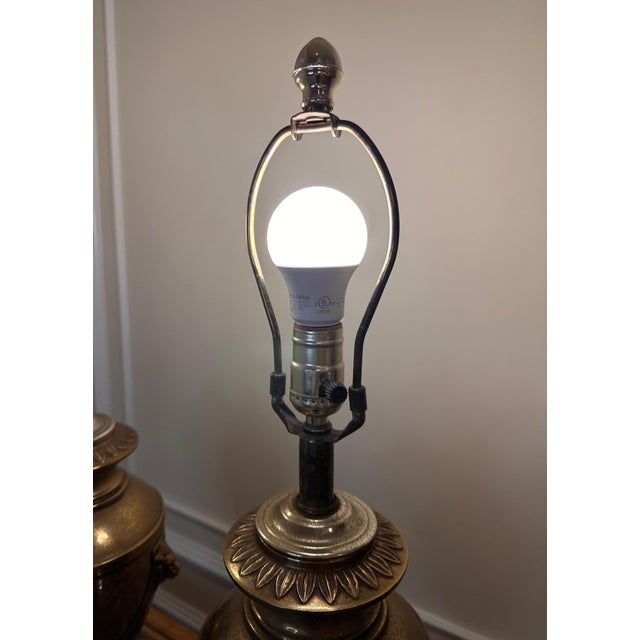 Vintage Renaissance Metal Table Lamps Lion & Drape Design - a Pair For Sale In Salt Lake City - Image 6 of 10