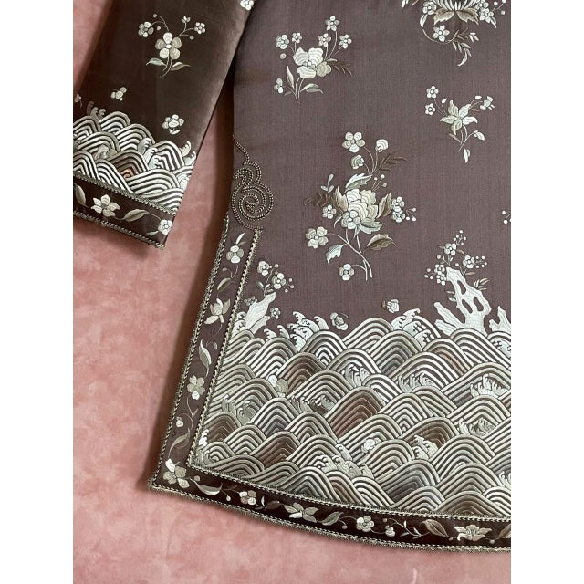 Salmon Framed Antique Two-Piece Chinese Embroidery Winter Jacket Ensemble For Sale - Image 8 of 17
